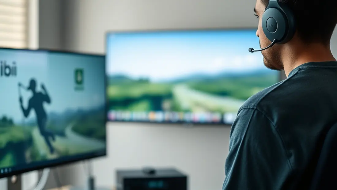 Jugador frente a una pantalla de streaming.