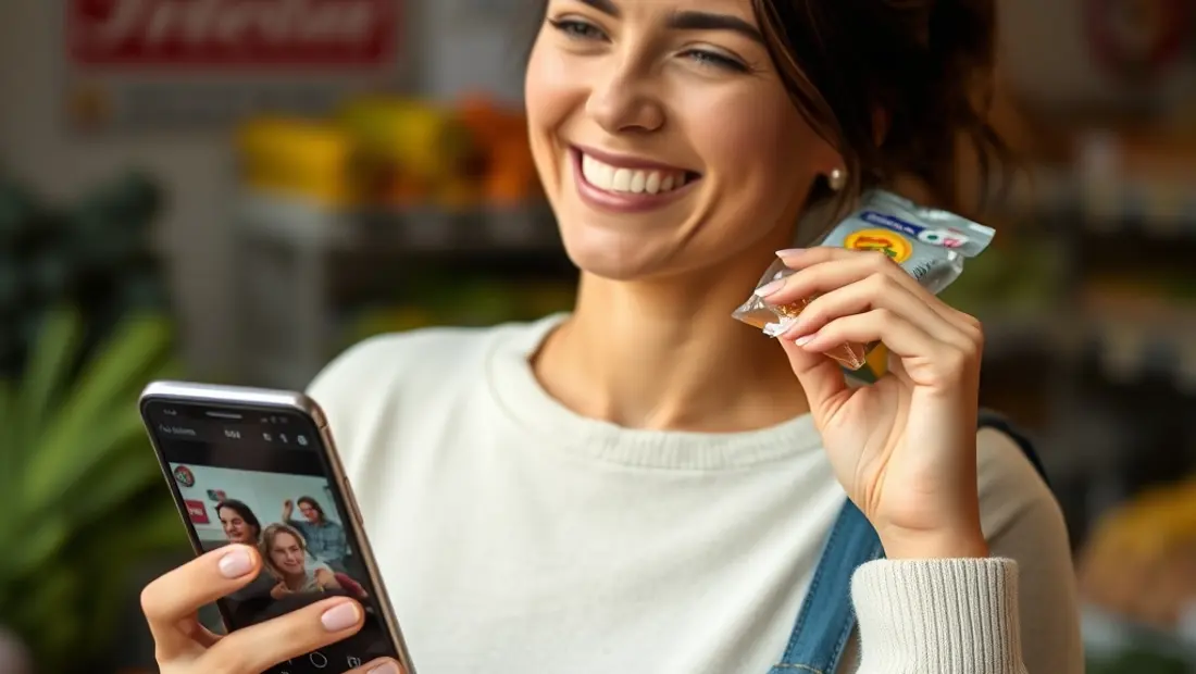 Una mujer sonriente con un producto de Mercadona