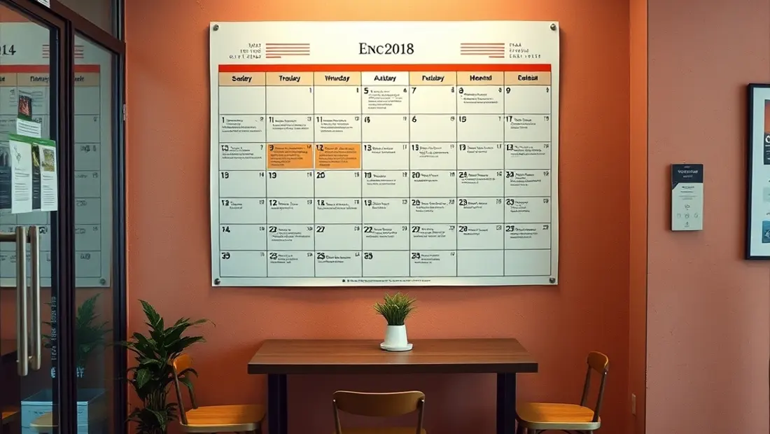 Calendario con fechas y eventos.
