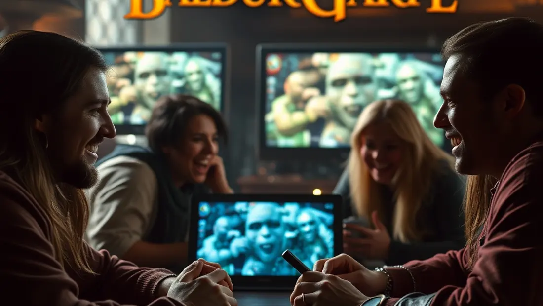 Groupe d'amis jouant à Baldur's Gate 3 ensemble