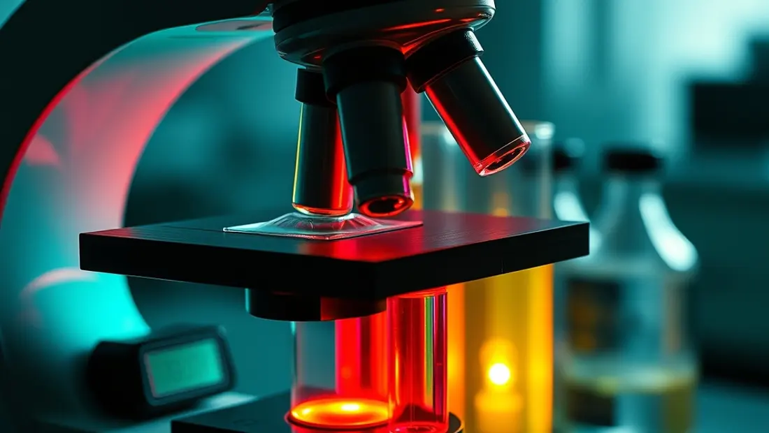 Microscope avec tubes et flacons de liquide