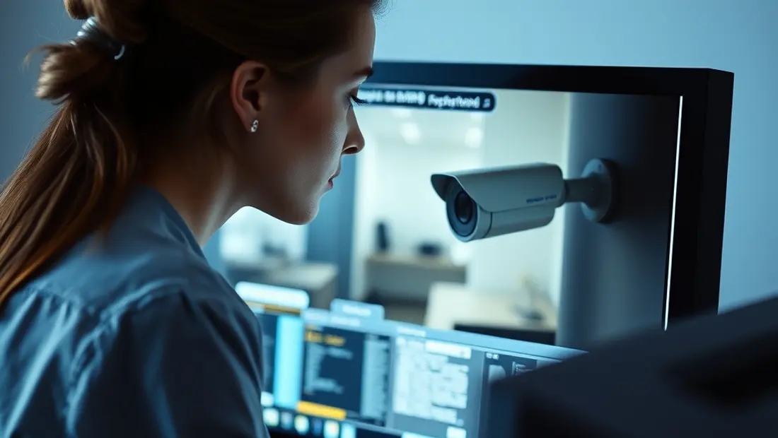 Persona examinando una cámara de vigilancia en una pantalla