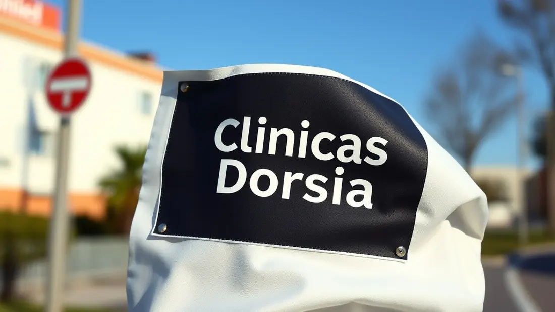 Un detalle de la lona con el logo retirado