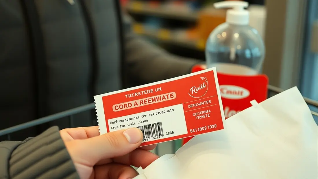 Código de recompensa en un ticket de caja con productos.