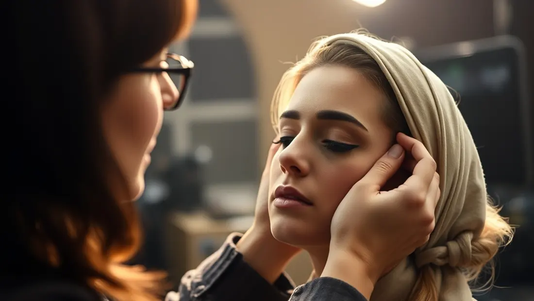 Maquillador en set de filmación