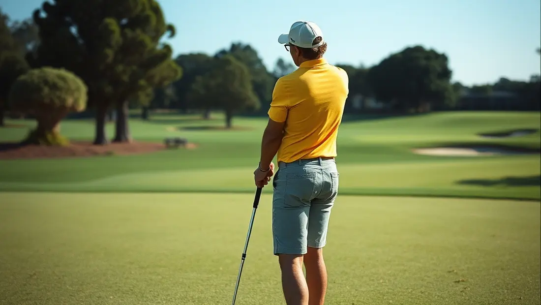 Persona con bastón de golf en campo de golf