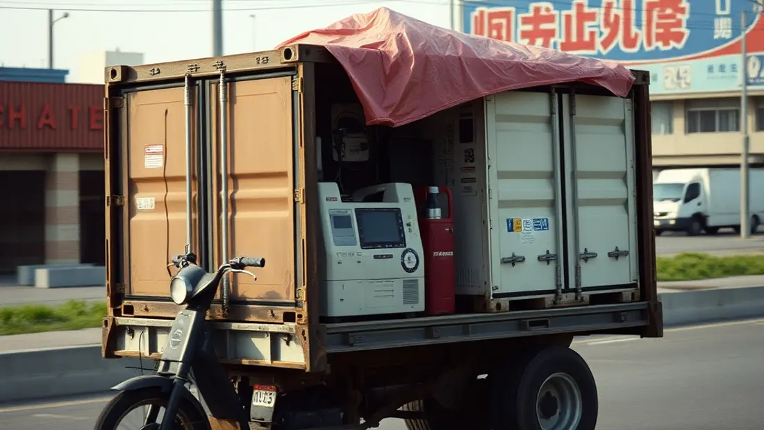 Carguero transportando contenedores con productos electrónicos.