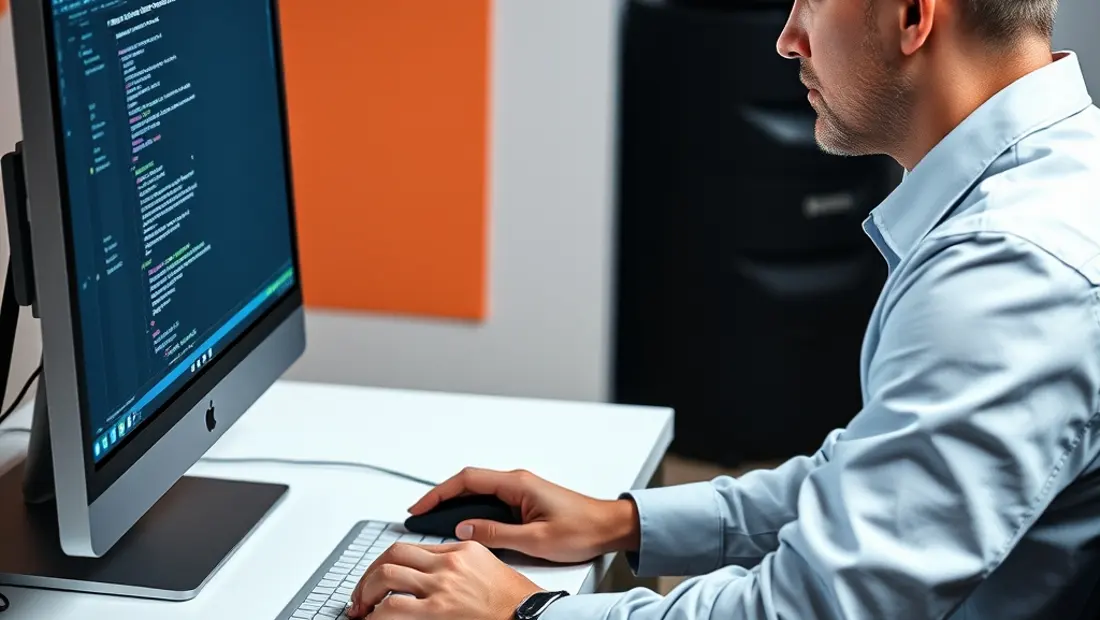 Una persona sentada frente a un monitor con una ratón y una tarjeta USB