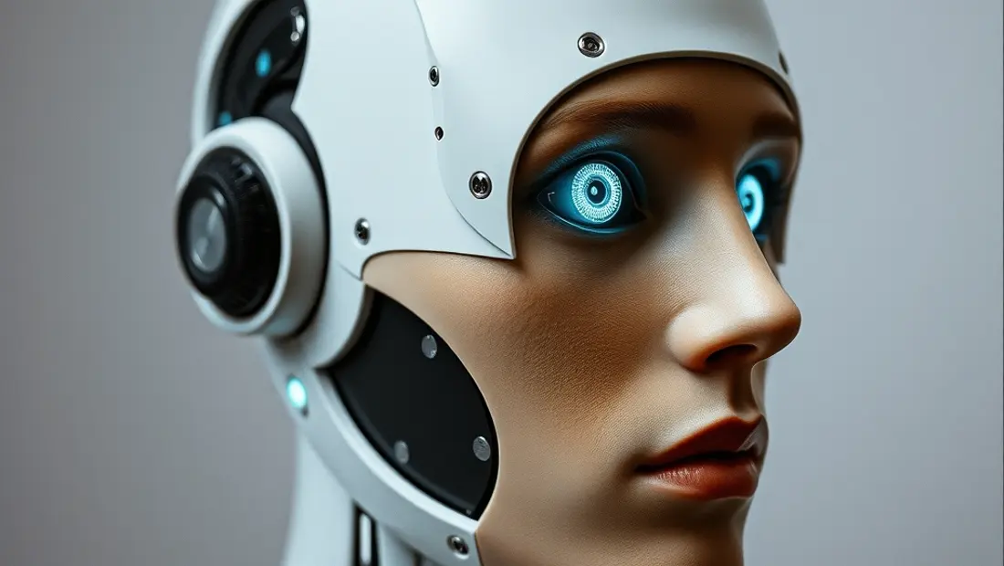Détail de tête de personnage avec visage mécanique