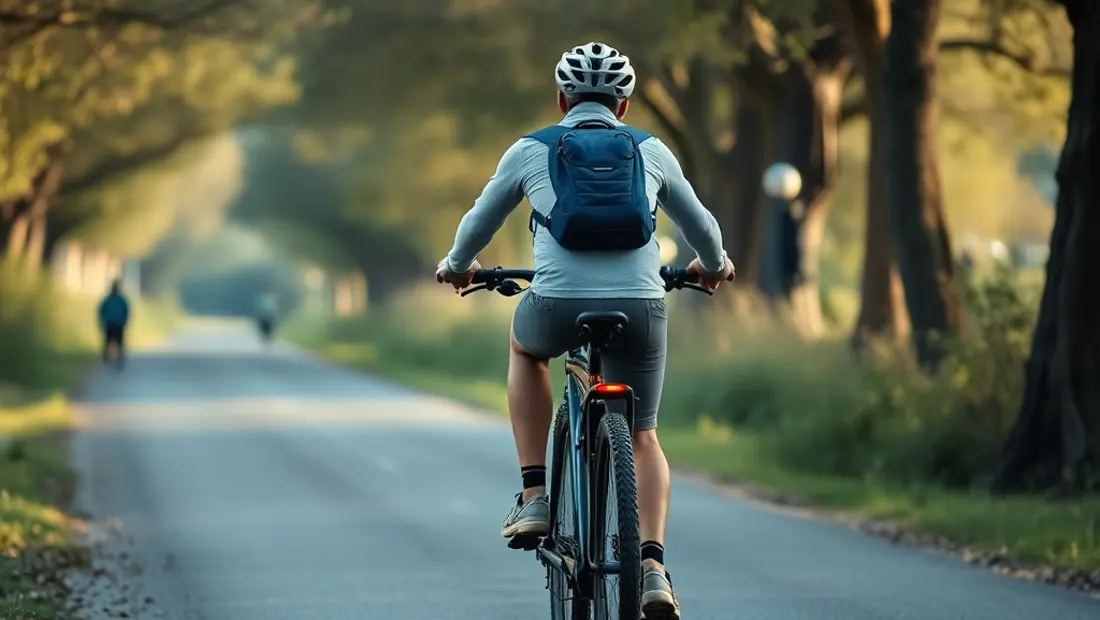 Ciclista en un camino de bici con un patin eléctrico