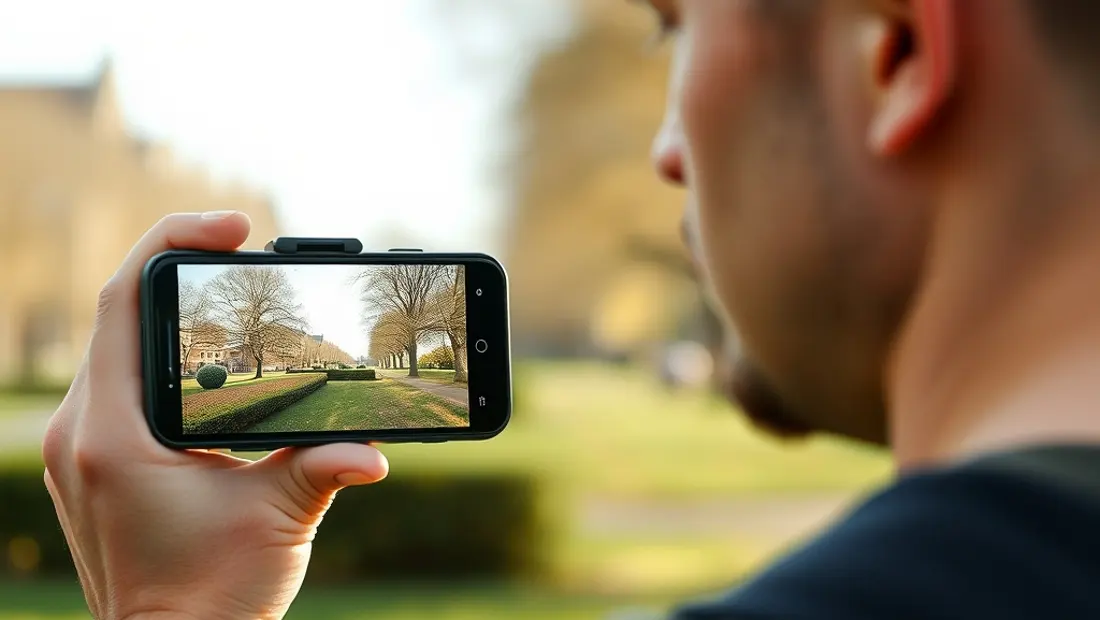 Un hombre mirando su teléfono en un parque