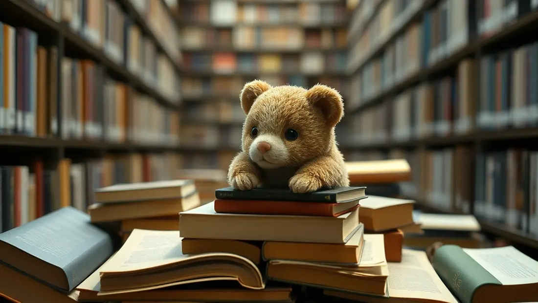 Un osito de peluche en una biblioteca