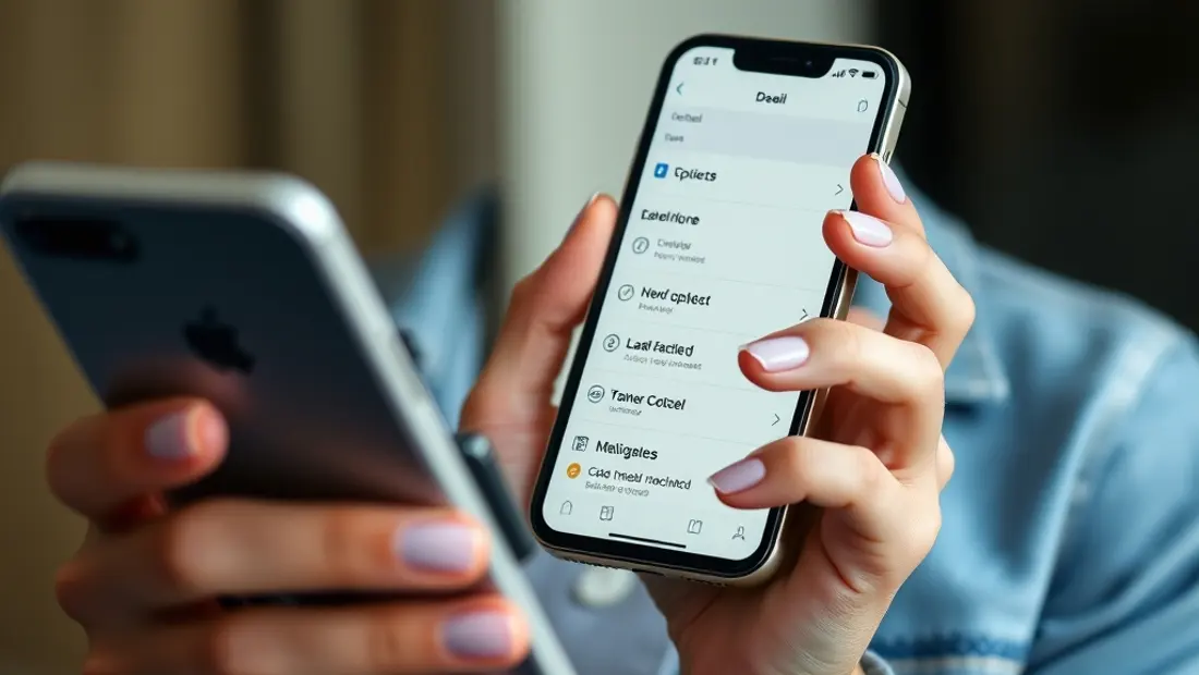 Una mujer con un teléfono móvil y opciones en pantalla