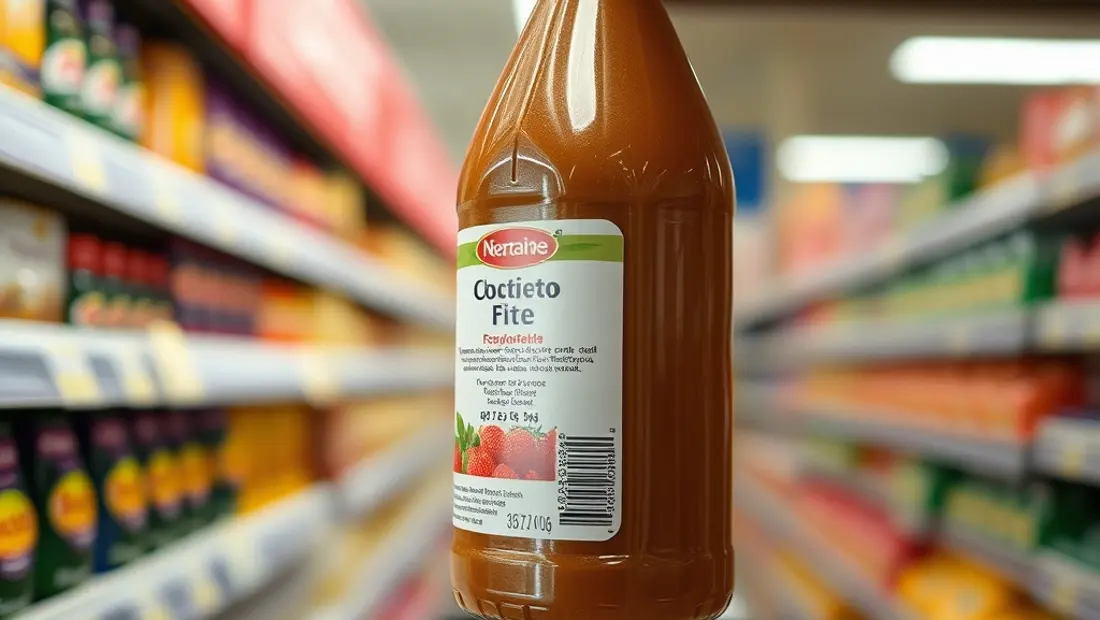 Producto con etiqueta de marca difícil de pronunciar en estantería