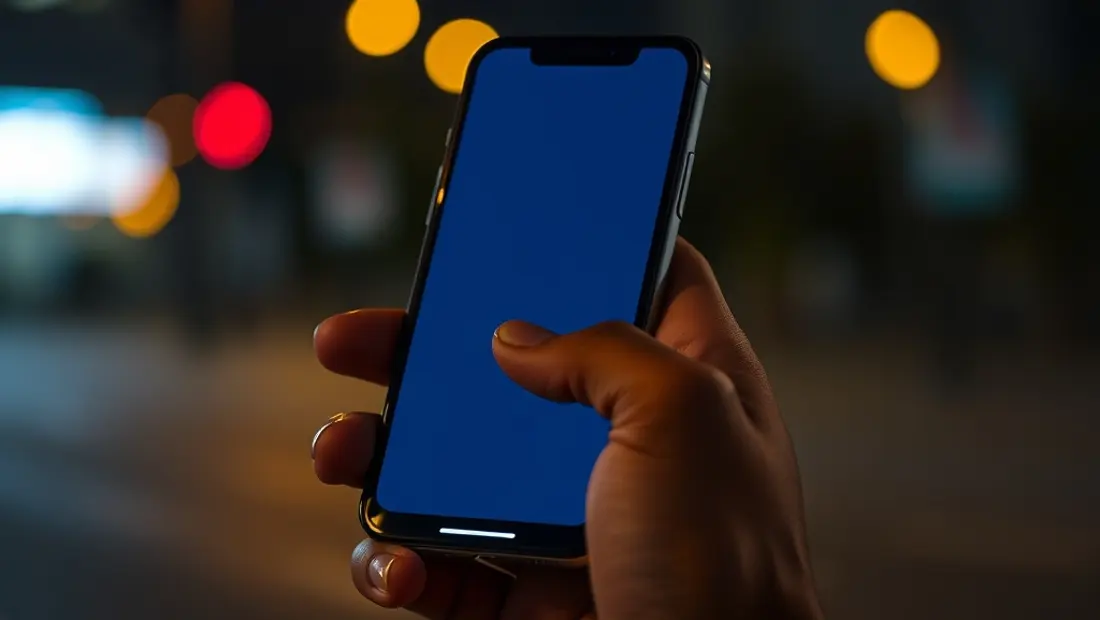 Un teléfono móvil brillante en la oscuridad.