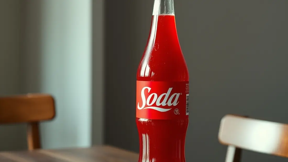 Bouteille de soda rojo sobre fondo neutro.