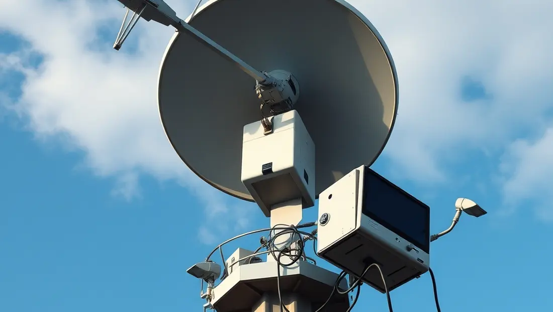 Estación de télédetección con antenas parabólicas y pantallas de control.