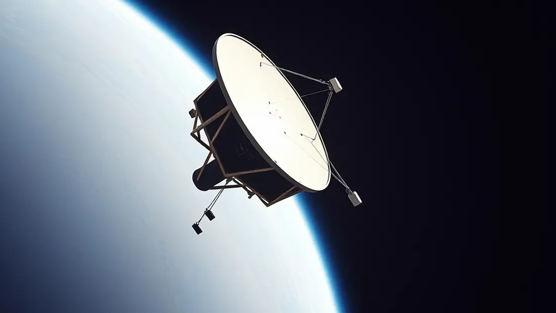 Satélite en órbita con antenas de transmisión.