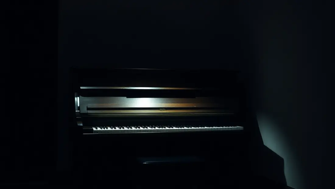 Piano dans une pièce sombre avec lumière faible