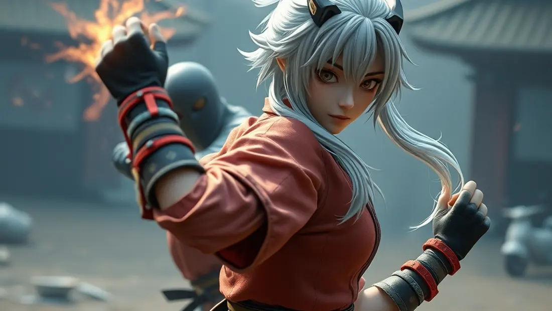 Juego de video con personajes en combate