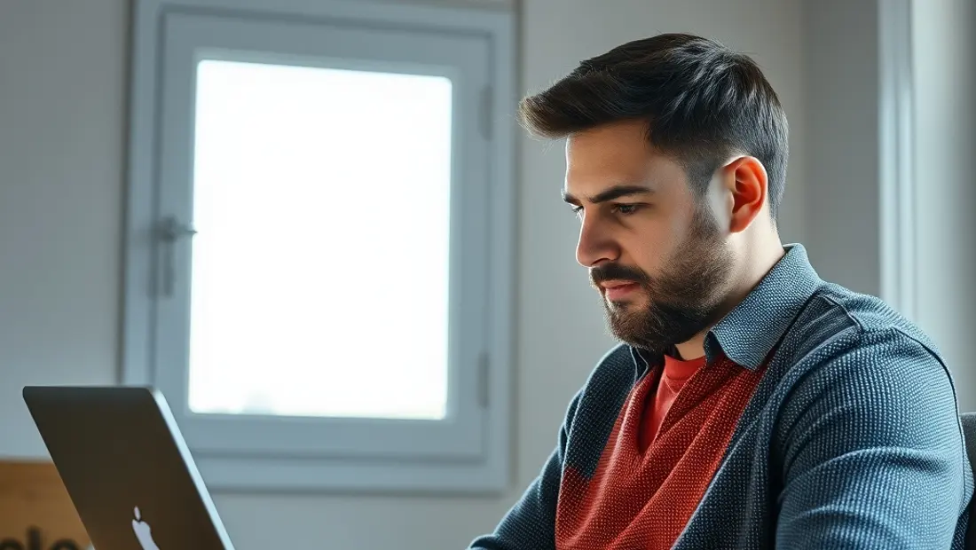 Personne regardant son ordinateur portable avec intérêt