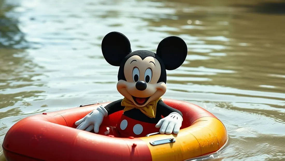 Mickey Mouse en un bote de caucho