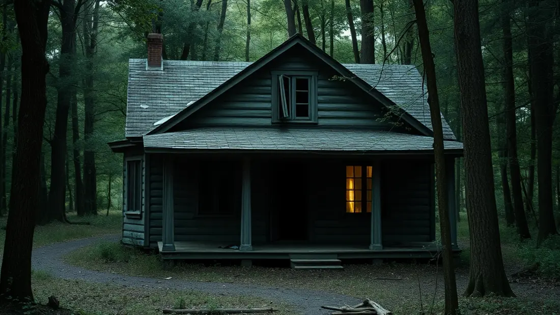 Casa abandonada en un bosque sombrío