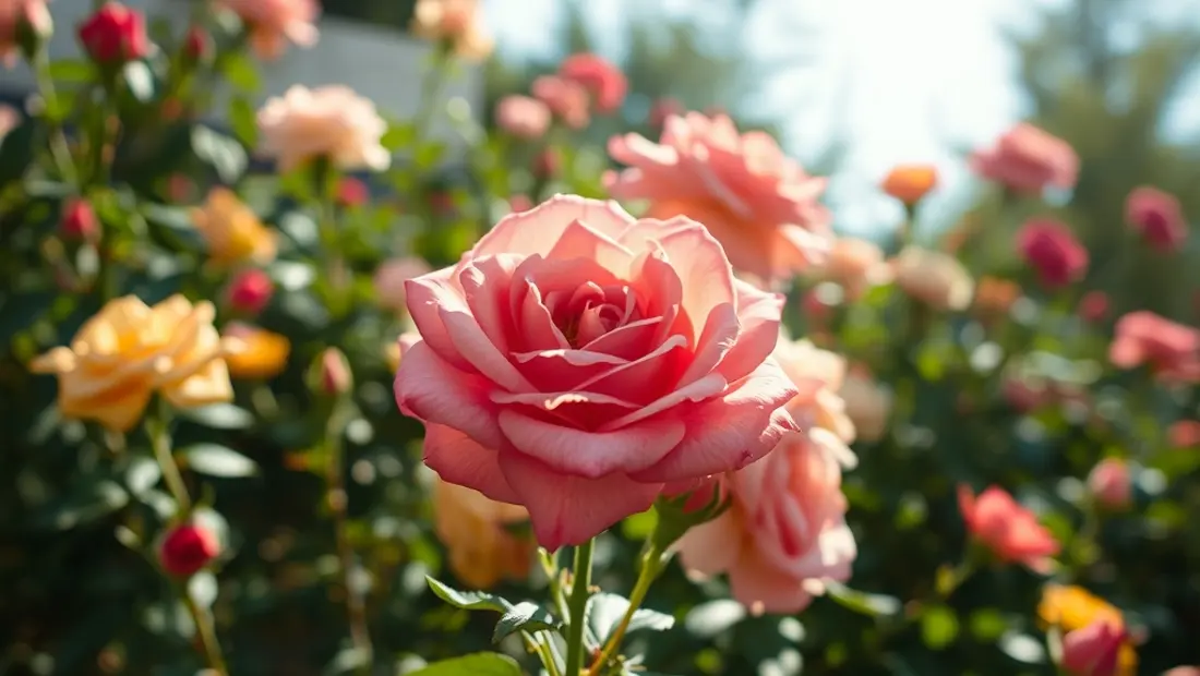 Jardín de rosas en floración