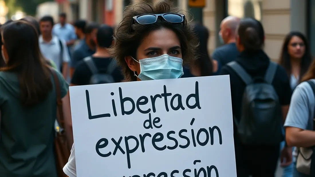 Un protestante con una pancarta de libertad de expresión