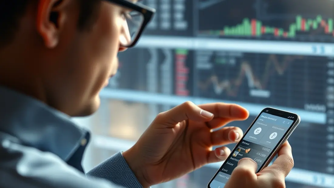 Profesional mirando datos en un teléfono móvil