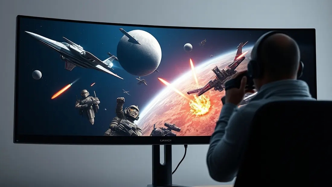 Monitore curvo de 34 pulgadas con elementos de videojuegos