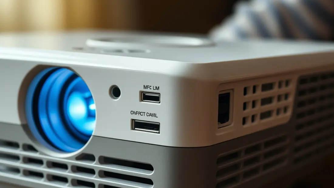 Partes del proyector con botones y conectores