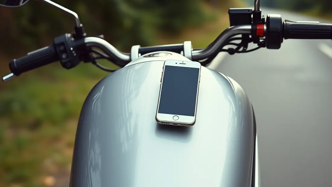 Moto con teléfono adherido
