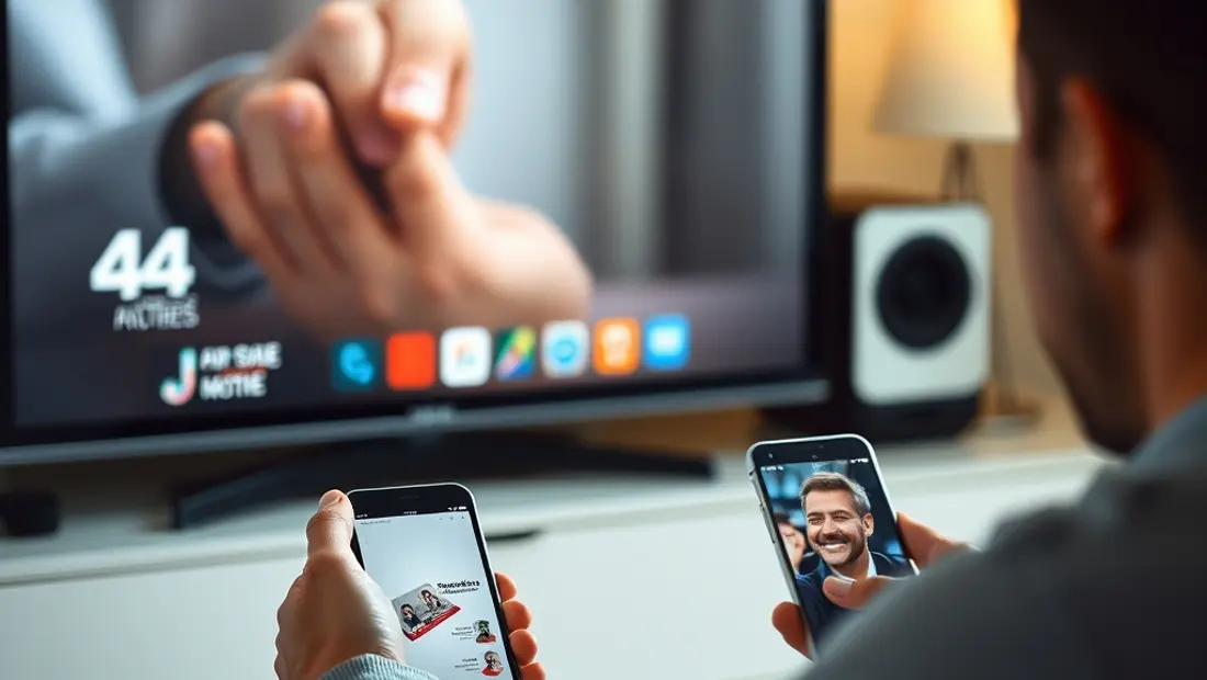 Persona mirando una pantalla de televisión con un teléfono y un ordenador