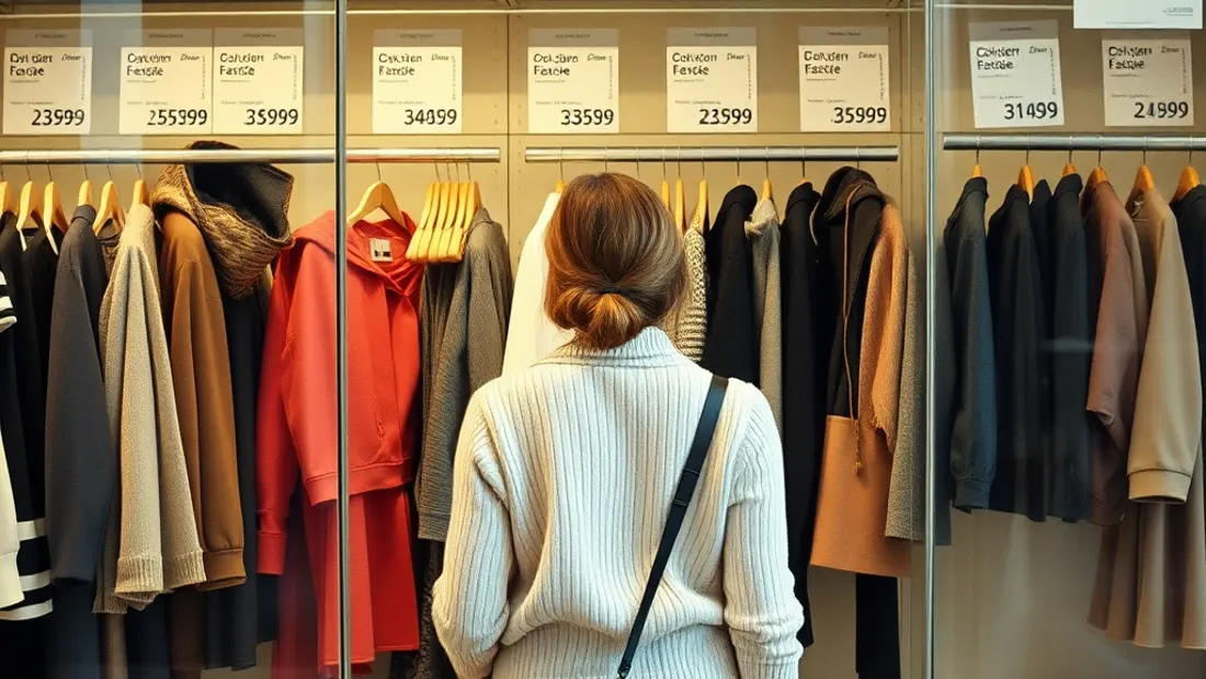 Persona en frente de una vitrina de rebajas