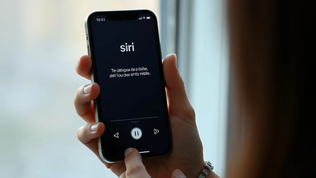 Persona con iPhone, mirando pantalla de Siri con expresión de sorpresa
