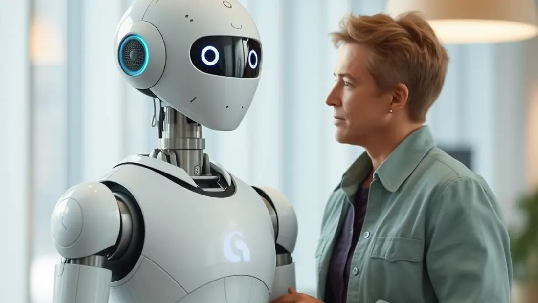 Persona y un robot de chat, representando integración de Claude con Siri en un entorno moderno