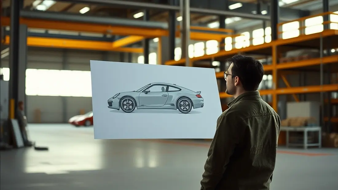 Un homme devant la fonderie de Ferruccio Lamborghini