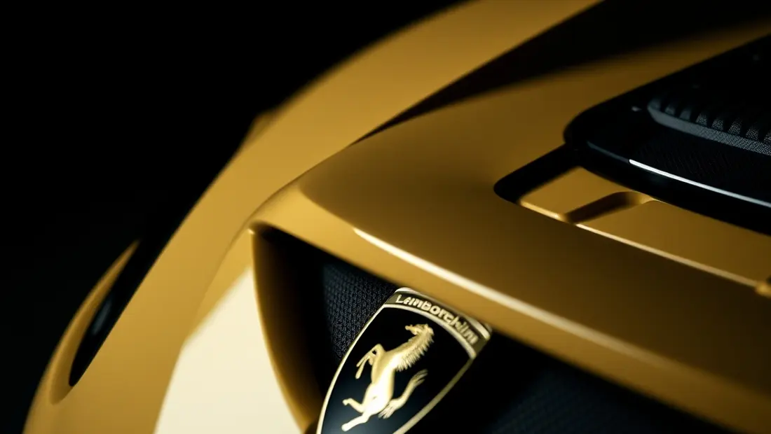 Un detalle de la calandra de una Lamborghini con un logo de Ferrari oculto.