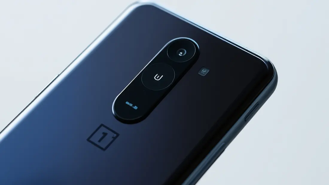 Un detalle del diseño del teléfono móvil, mostrando la pantalla y los botones de volumen.