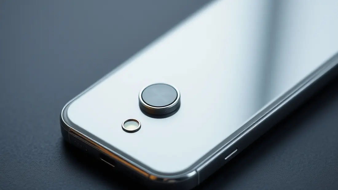 Detalle de la carcasa del teléfono con botones y cámara.