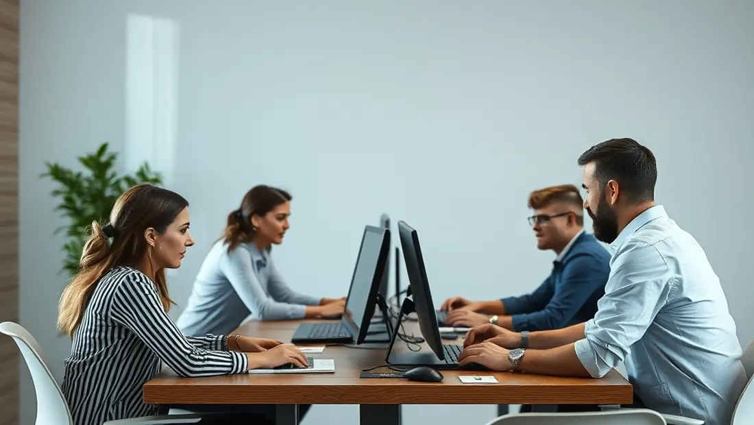 Equipo de trabajo colaborativo en una sala de reuniones.