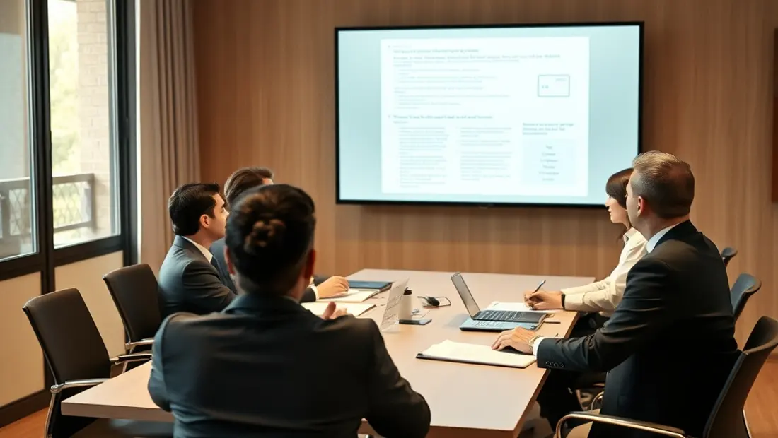 Profesionales en reunión discutiendo un documento