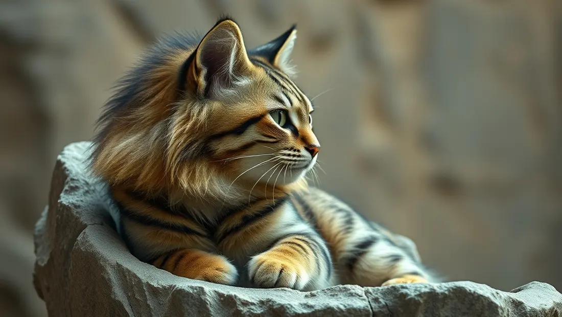 Persona con gato en un trono de piedra.