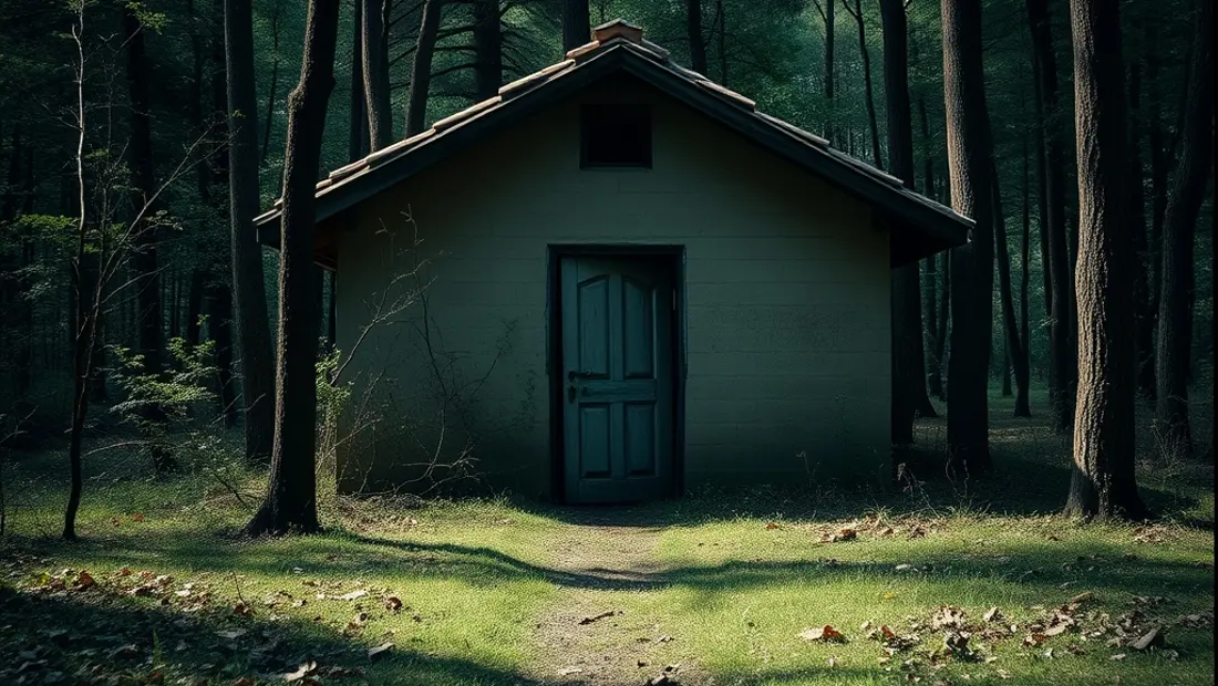 Casa abandonada en un bosque oscuro.