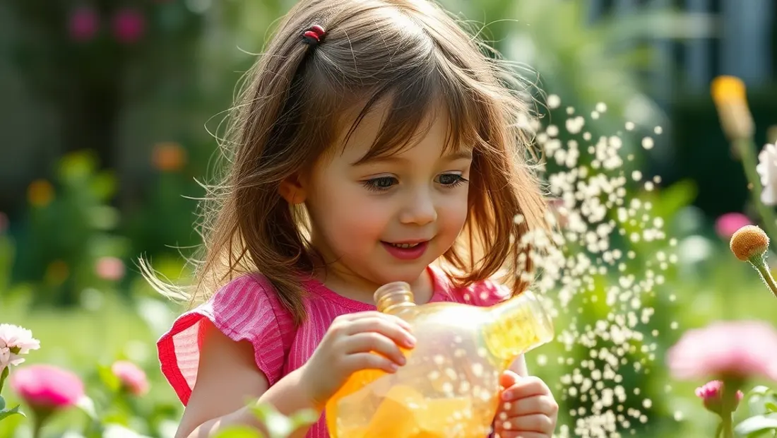 Jardin d'enfance avec une bouteille de insecticides