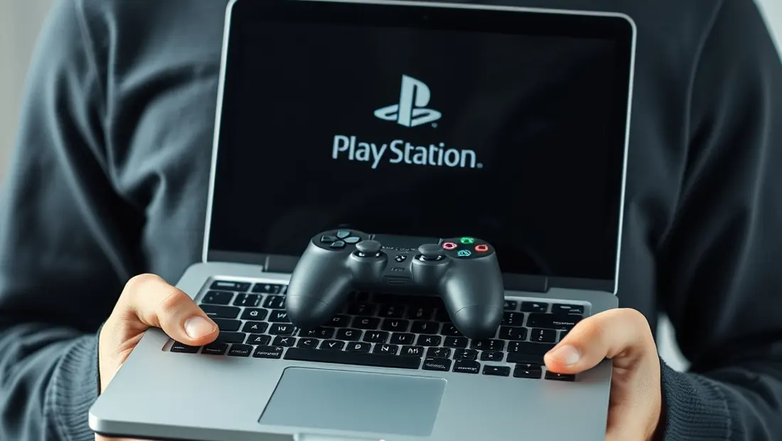Persona con una consola de juegos y un ordenador portátil