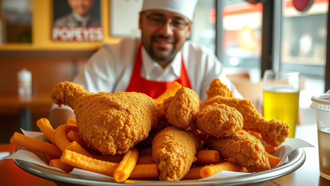 Un restaurateur con un gran plato de pollo frito