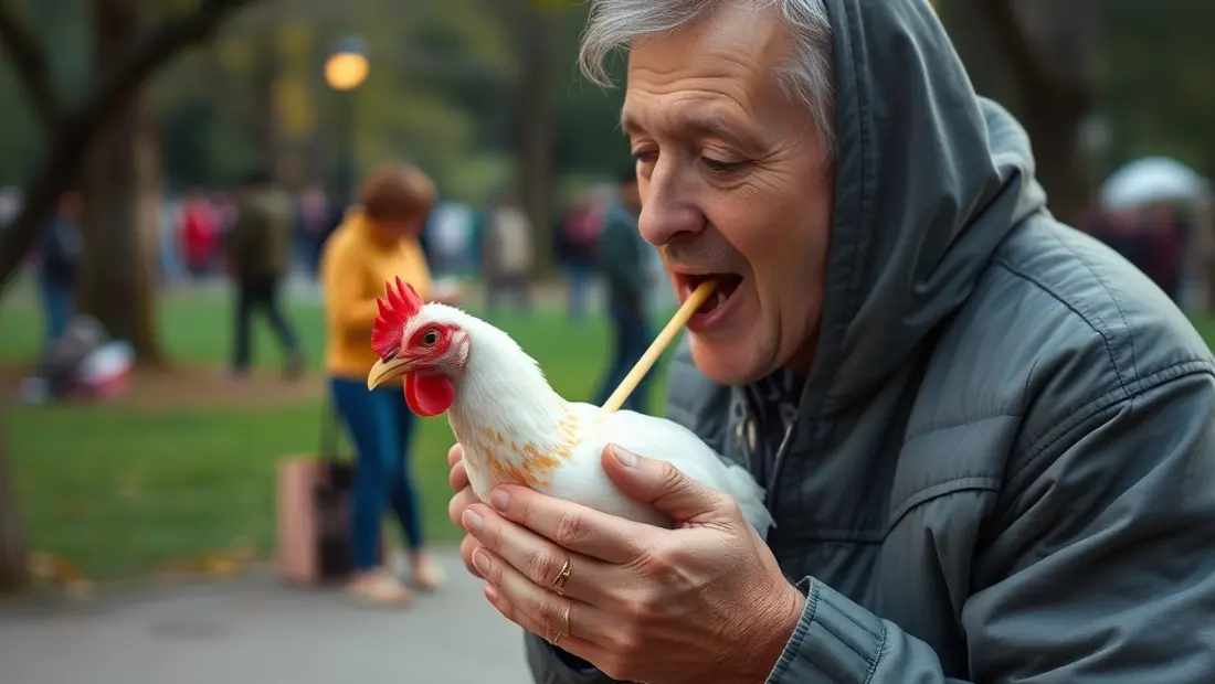 Persona comiendo pollo frito en parque