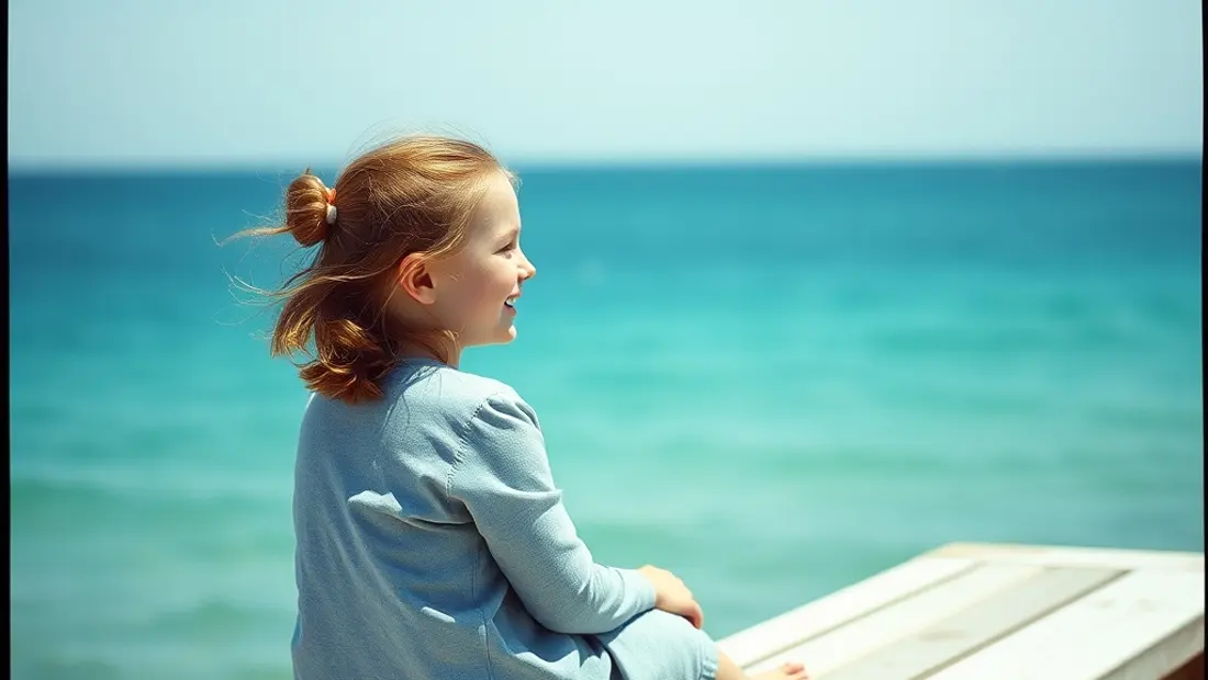 Jeune fille sur banc en bord de mer